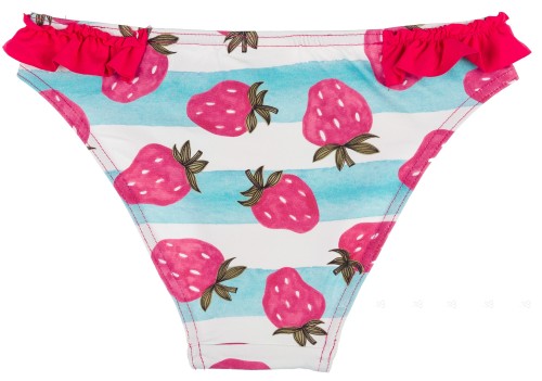 Maricruz Moda Infantil Bikini Ni A Rayas Celeste Fresas Con Volantes