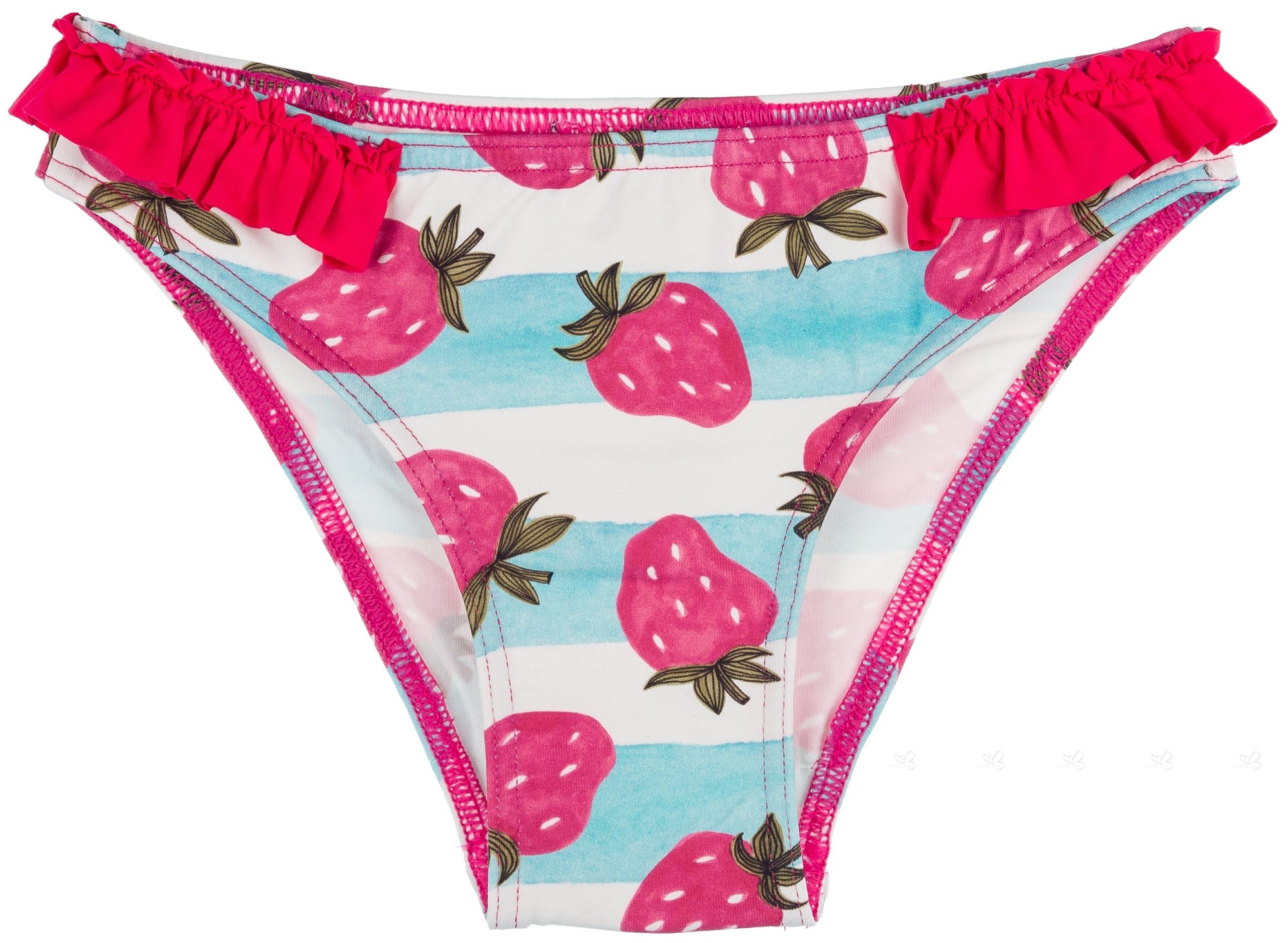 Maricruz Moda Infantil Bikini Ni A Rayas Celeste Fresas Con Volantes