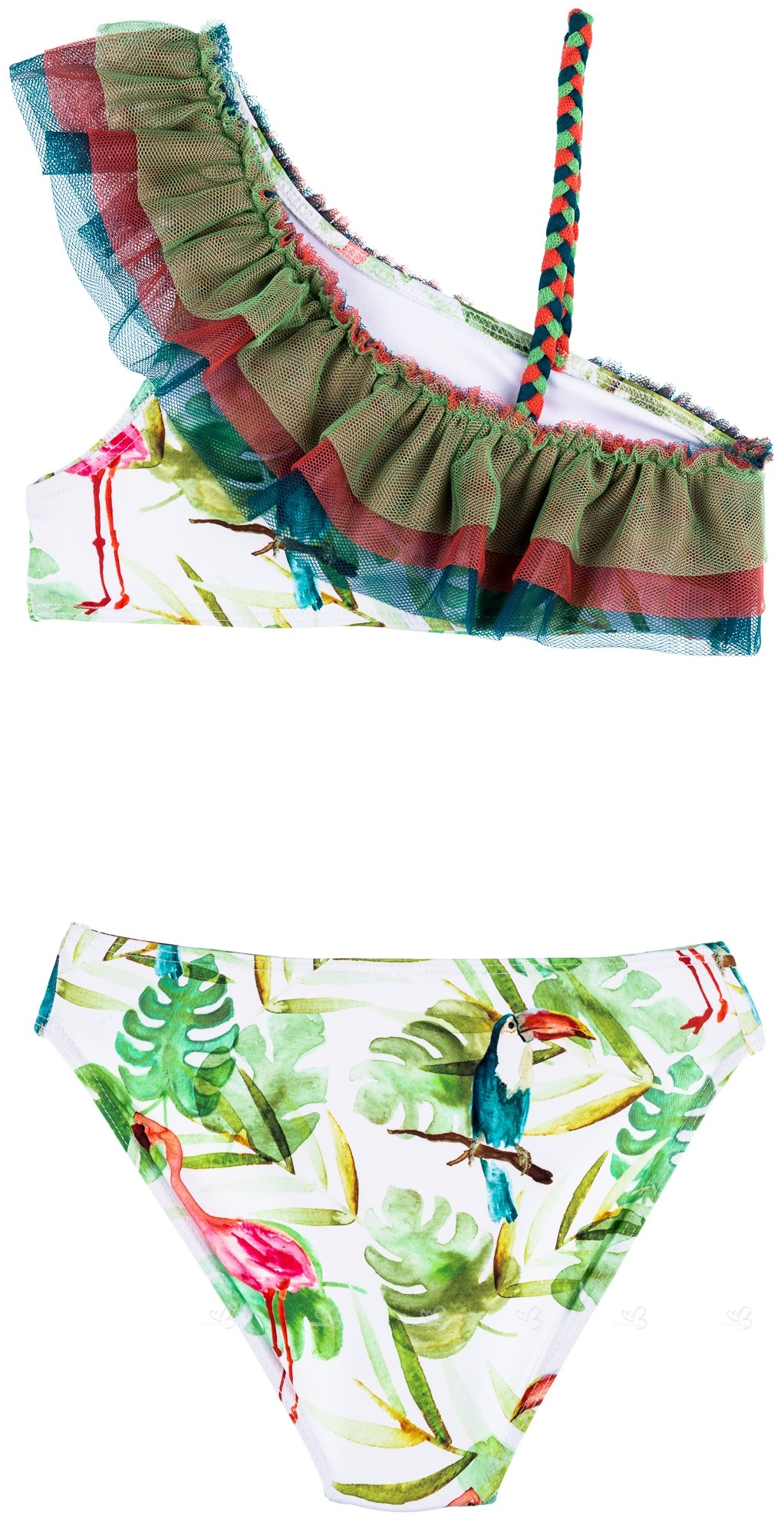 J V Jos Var N Girls Green Tropical Print Bikini Tulle Ruffles