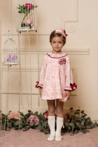 VESTIDO NIÑA EVASÉ & CUELLO VOLANTE ESTAMPADO FLORAL ROSA DOLCE PETIT