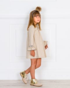 VESTIDO NIÑA EVASÉ & CUELLO VOLANTE TOPITOS BEIGE TOSTADO DOLCE PETIT