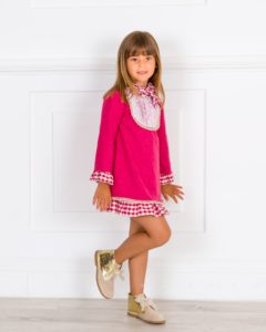 VESTIDO NIÑA VOLANTE CUADROS VICHY ROJO FRESA DOLCE PETIT