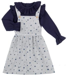 CONJUNTO NIÑA CAMISETA CUELLO VOLANTE MARINO & PICHI ESTRELLAS-PLANETAS DE BABY YIRO