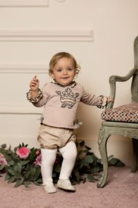 CONJUNTO BEBÉ SUDADERA CORONA & BOMBACHO TOPITOS BEIGE DE DOLCE PETIT
