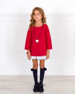 Vestido Sudadera Lunares Rojo & Volantes Estrellitas Marino de Dadati