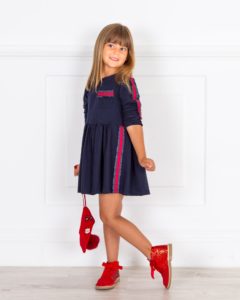 Vestido Niña Punto Rojo & Rayas Lurex Negro de Mon Petit Bonbon