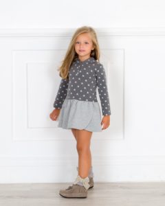 VESTIDO NIÑA SUDADERA ESTRELLAS & CAPUCHA GRIS DE ÁNCAR