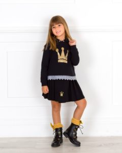 Sudadera Niña Capucha & Corona Lentejuelas Dorado de Eva Castro