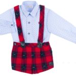 Conjunto Bebé Niño Camisa Azul & Ranita Tartán Rojo de Dolce Petit