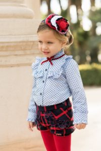 Conjunto Niña Blusa Blanco & Falda Cuadros Marino