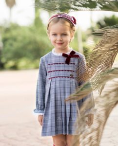 Vestido Niña Evasé Estampado Príncipe de Gales Azul de Dolce Petit