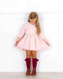 Vestido Niña Lunares Rosa Empolvado & Puño Pelo Sintético de Mon Petit Bonbon