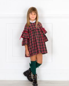 Vestido Niña Manga Volantes Tartán Rojo Colección British de Monkids