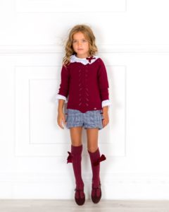 Conjunto Niña Jersey Granate Blusa Plumeti & Bombacho Cuadros Marino de Dolce Petit