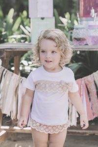 Camiseta Bebé Niña Algodón Blanco & Puntilla Beige de Dolce Petit