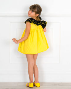 Vestido Eleonora Lunares Amarillo & Doble Volante Asimétrico con Tul Negro de Missbaby