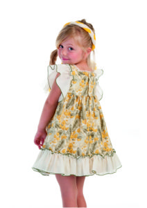 Vestido Niña Volantes Estampado Floral Mostaza & Verde de Cocote