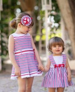 Vestido Niña Marinero Tablas Rojo & Marino & Jesusito 2 Piezas Bebé Marinero Rayas Rojo & Marino de Dolce Petit