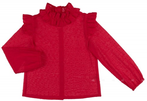 Blusa Niña Algodón Plumeti Rojo Colección Ajedrez