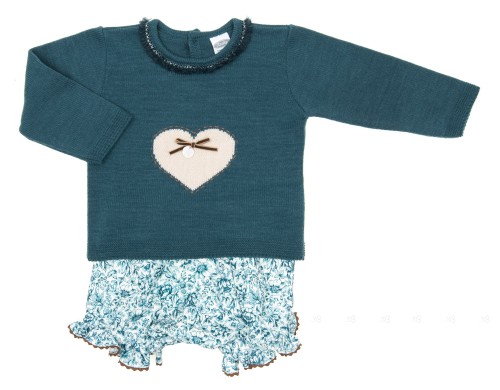 Conjunto Bebé Jersey  Corazón & Short Estampado Floral Azul 