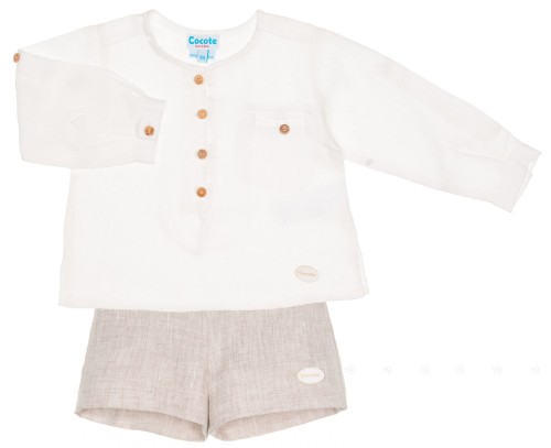 Cocote Conjunto Niño Lino Camisa Crudo Short Beige