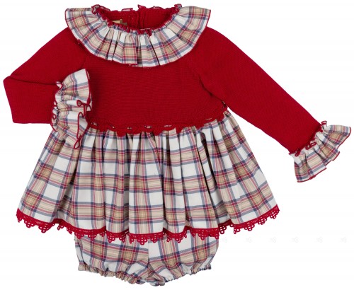 Conjunto Niña Blusón Granate & Short Cuadros Volante