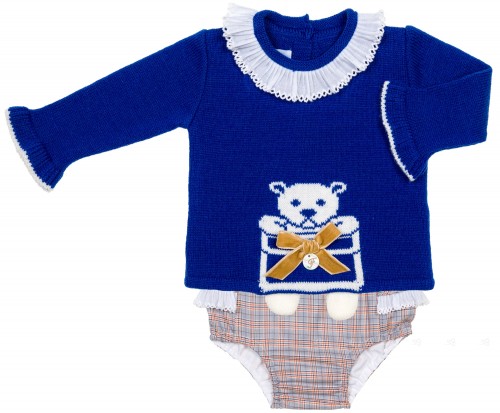 Foque Conjunto Bebé Niña Jersey Osito Azulón & Short Cuadros 