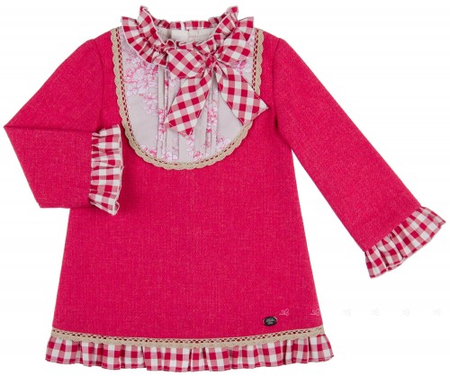 Dolce Petit Vestido Niña Volante Cuadros Vichy Rojo Fresa