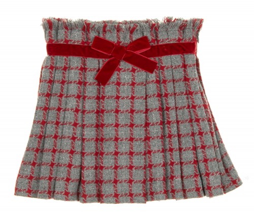 Falda Tablas Lana Tweed Rojo & Gris