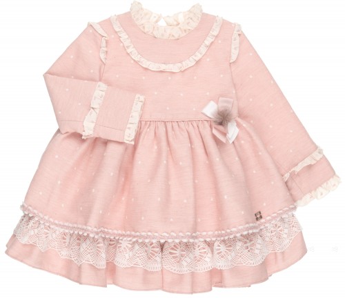 Dolce Petit Vestido Niña Rosa Empolvado con Topitos & Volantes