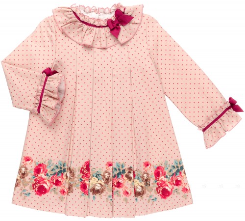 Dolce Petit Girls Pale Pink Floral Print Dress with Ruffles