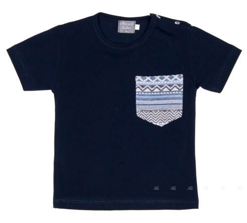 Camiseta Niño Azul Marino & Bolsillo Jacquard