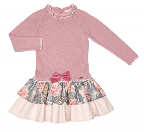 Vestido Combinado Rosa Palo & Falda Floral 