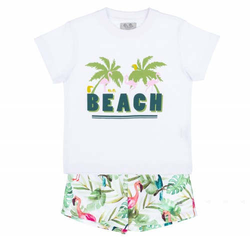 Conjunto Camiseta Niño Palmeras Blanco & Boxer Tropical Verde