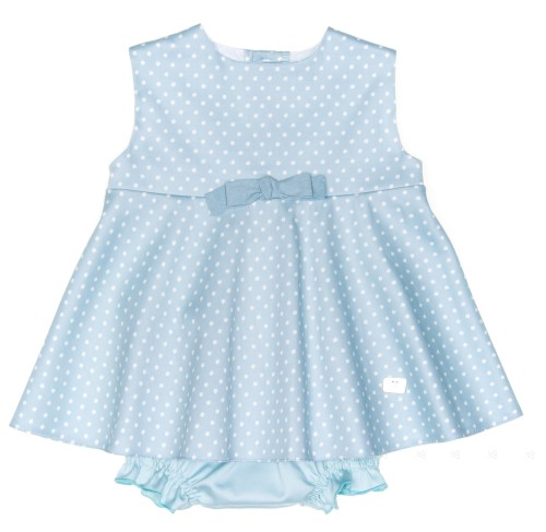 Conjunto Bebé Vestido Vuelo & Braguita Topitos Azul Pastel