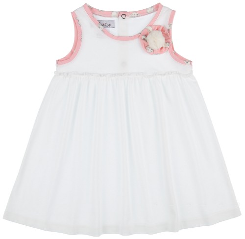 Maricruz Moda Infantil Vestido Niña Estampado Conejitos Blanco & Rosa 