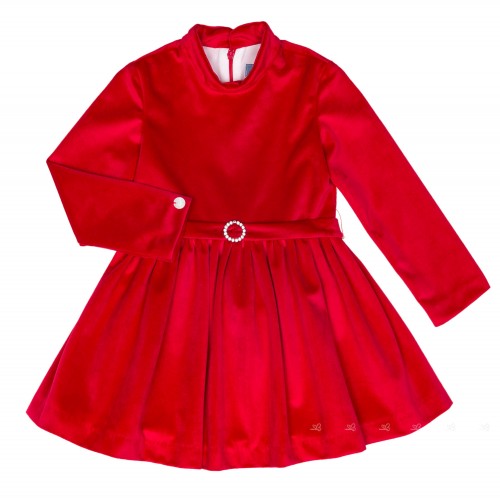 Vestido Terciopelo & Cinturón Detalle Hebilla Rojo 