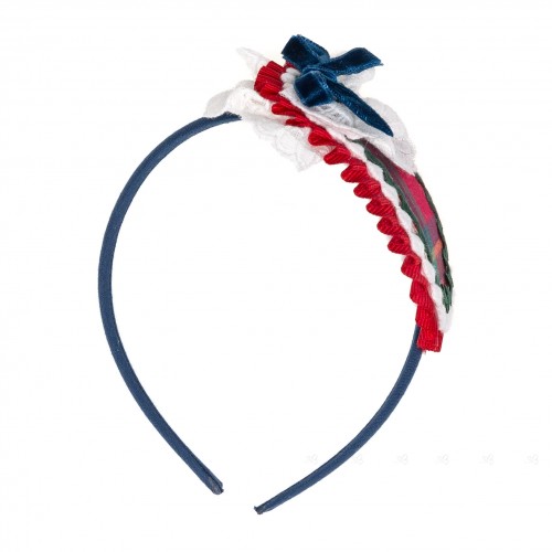 Diadema Tartán Rojo & Marino con Lacito de Terciopelo 
