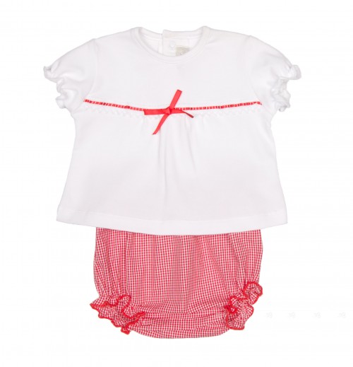 Conjunto Bebé Camiseta Blanco & Short Vichy Rojo 