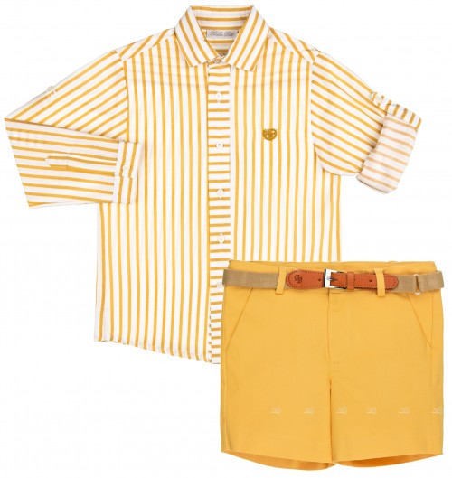 Dolce Petit Conjunto Niño Camisa Rayas & Short Amarillo Con Cinturón