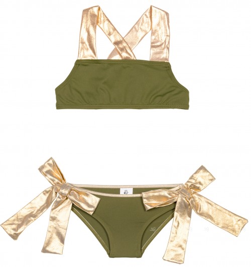 Bikini Espalda Cruzada Dorado & Verde Militar