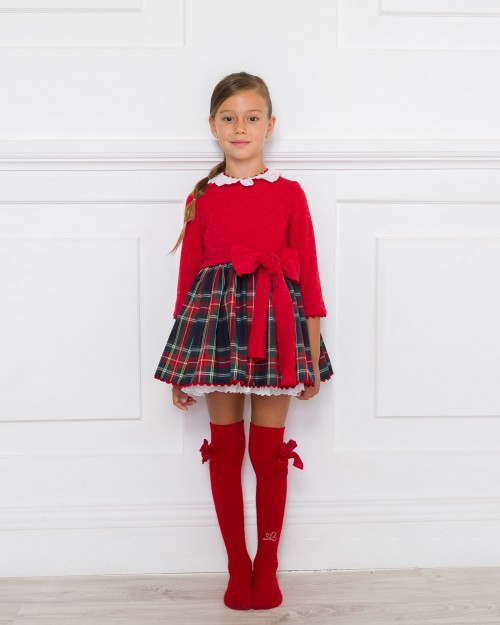 Outfit Vestido Combinado Rojo & Falda Tartan 