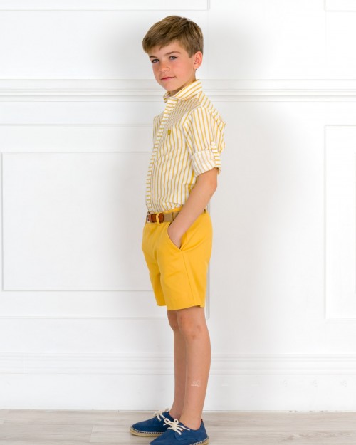 Outfit Niño Camisa Rayas & Short Amarillo Con Cinturón & Alpargatas Piel  Serraje Azul | Missbaby