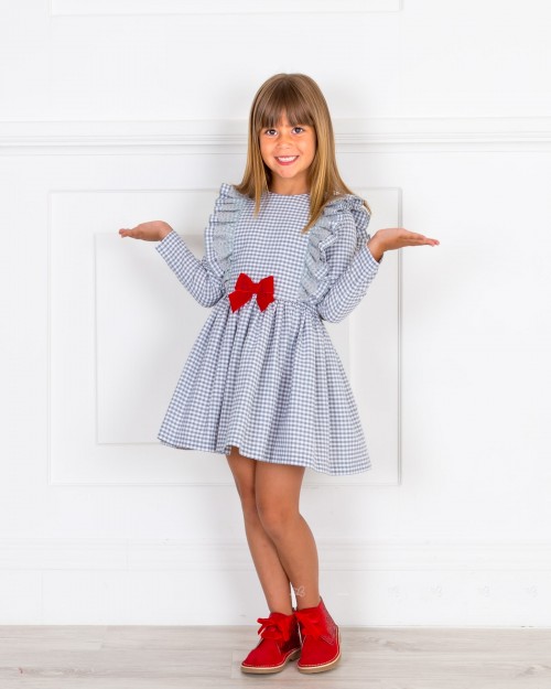 Outfit Niña Vestido Vichy Gris & Botines Glitter Rojo