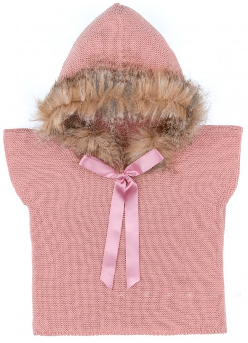 Sigar Chaleco Poncho Niña Capucha Pelo Sintético Rosa