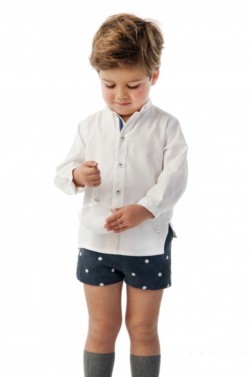 Cocote Conjunto Niño Camisa Blanco & Short Lunares Marino