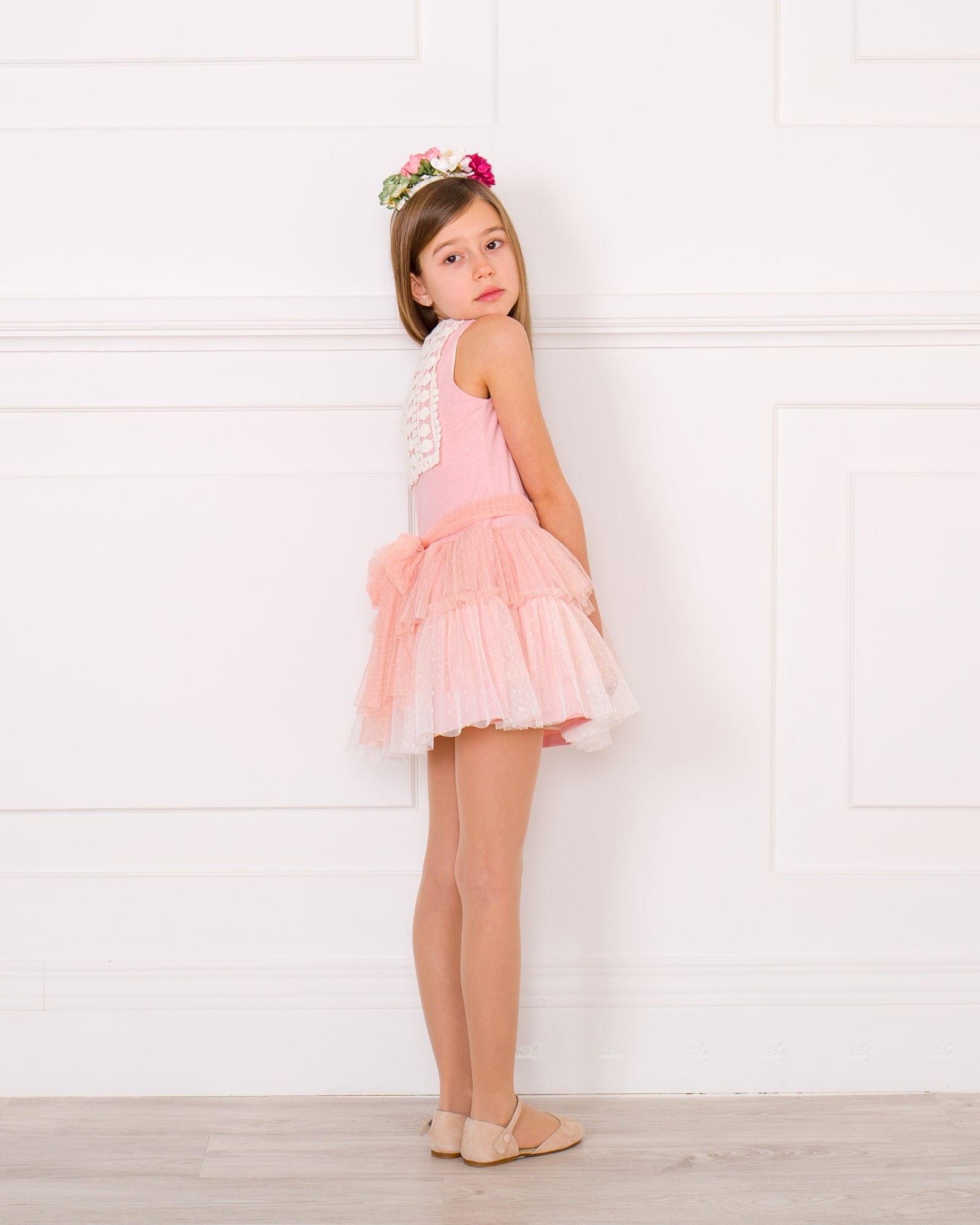 Lappepa Moda Infantil Vestido Nina Volantes Plisados Encaje Rosa Empolvado Missbaby