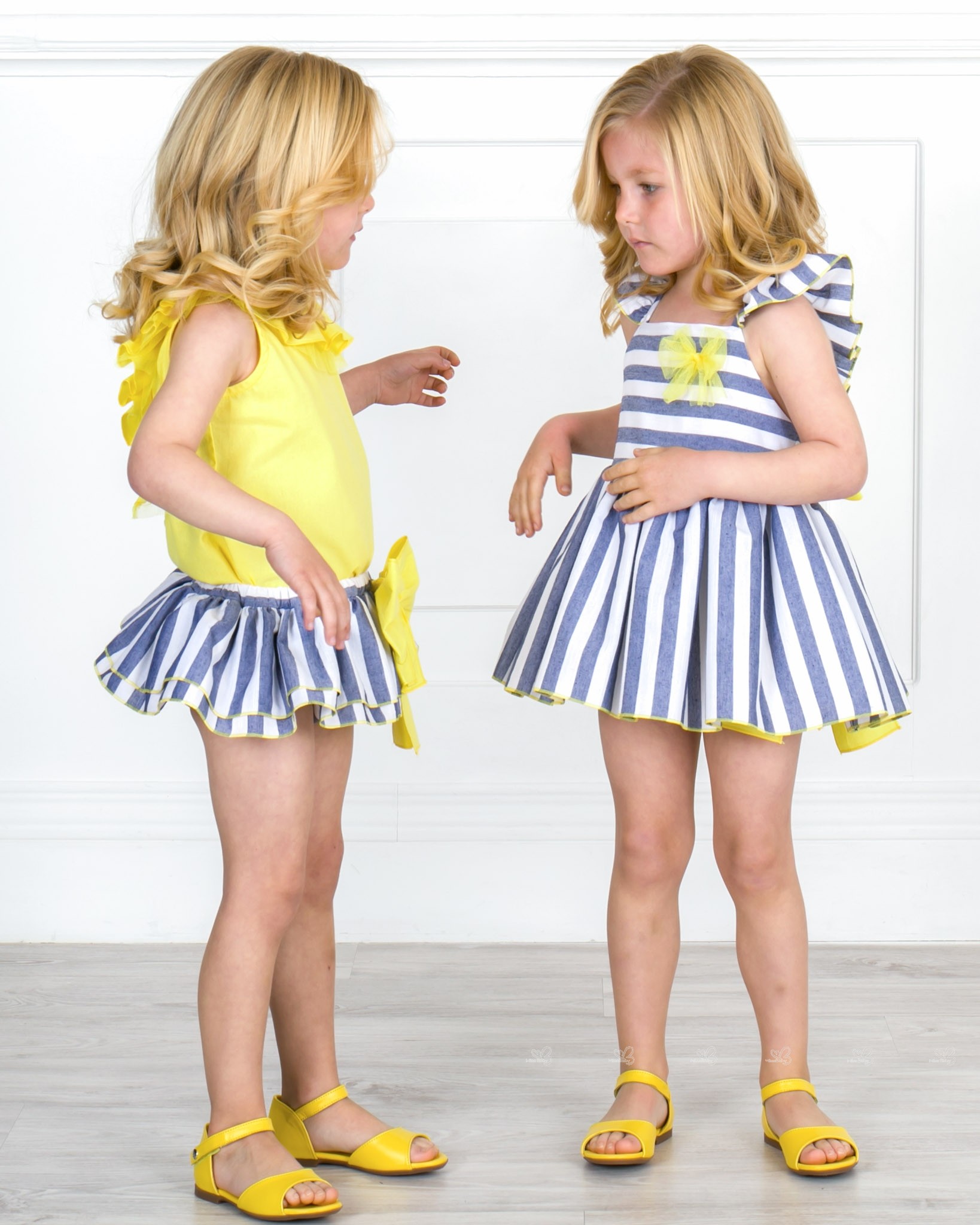Lappepa Moda Infantil Conjunto Nina 2 Piezas Rayas Azules Lazos Amarillos Missbaby
