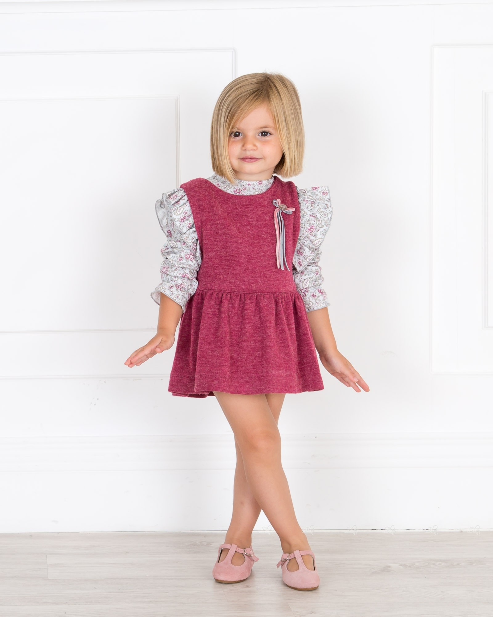 Baby Yiro Conjunto Niña Blusa Cachemir & Pichi Punto Ciruela | Missbaby