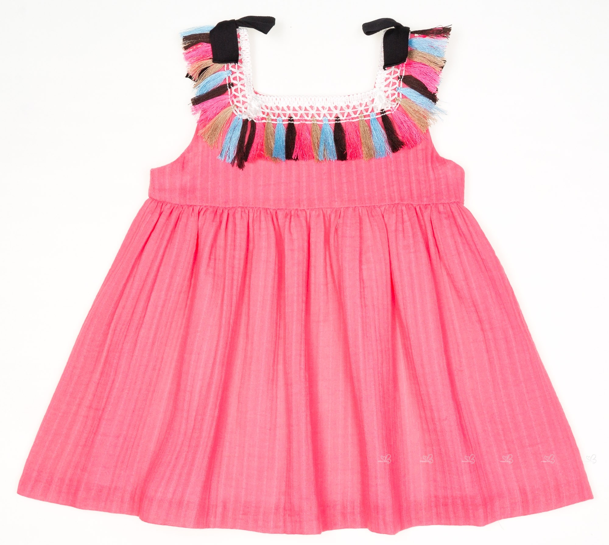 Mon Petit Bonbon Vestido Niña Rosa Cuello Crochet con Flecos | Missbaby